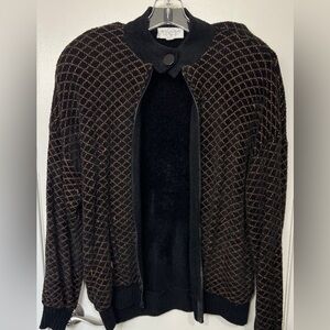 Vintage St. John Sport Black and Gold Knit Zip Jacket Women’s Medium | Made in U